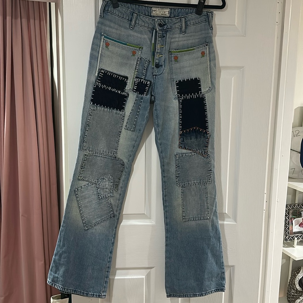 Free People Patchwork Embroided Jeans